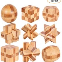 YGZN 9pcs Wooden Blocks Brain Teaser Puzzles Set 3D Interlocking Wood Jigsaw Games - IQ Challenge Toy Mind Game Gift Set for Kids and Teens (Wooden Puzzles 9Set)