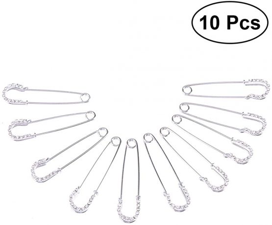 Healifty 10pcs Women Crystal Safety Pin Large Brooch Rhinestone Pins Decorative Jewelry Pins for Hats Clothes Pants Dress Sweaters - Image 2