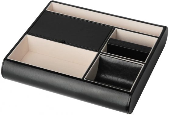 JackCubeDesign Valet Tray Leather Multi Catch all Storage Box Men’s Dresser Desk Organiser Jewellery Accessories Night Stand for Keys, Phone, Wallet, Coin, Jewellery(Black) – :MK318A - Image 3