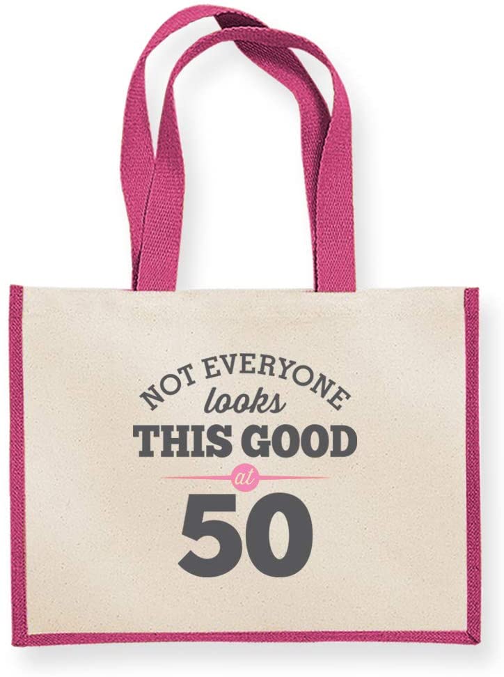 50th Birthday Gift Bag Funny Gift for Women Tote Shopping Present (Fuchsia), 42 x 33 x 19cm - Image 2