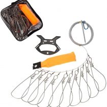 Techson Fish Stringer Kit, Portable Live Fish Large Buckle Lock, Stainless Steel Fishing Gear Accessories, Including 10 Snaps, Float, Plastic Handle and Carry Bag