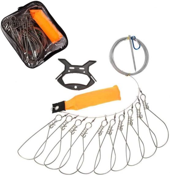 Techson Fish Stringer Kit, Portable Live Fish Large Buckle Lock, Stainless Steel Fishing Gear Accessories, Including 10 Snaps, Float, Plastic Handle and Carry Bag