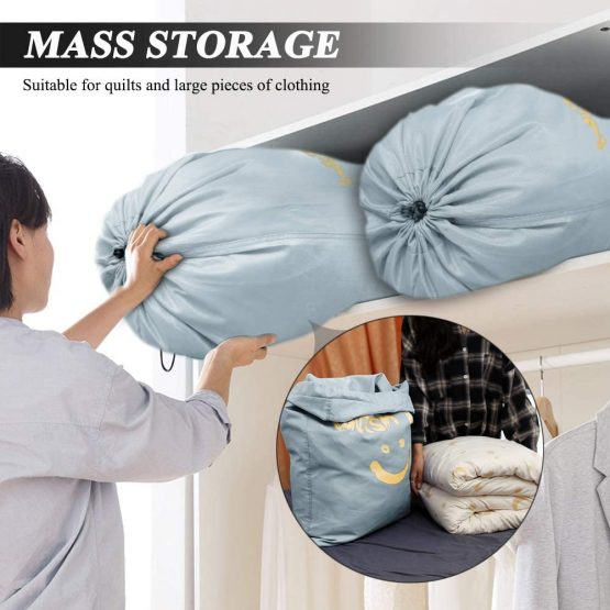 IHOMAGIC 2pack Laundry Bag Extra Large 100L, Foldable Storage Bag with Drawstring Cord Lock Closure, Nylon Clothes Bags for Bedroom or Dormitory and travel, Golden Smile Fabric Bag, Black/Silver - Image 4