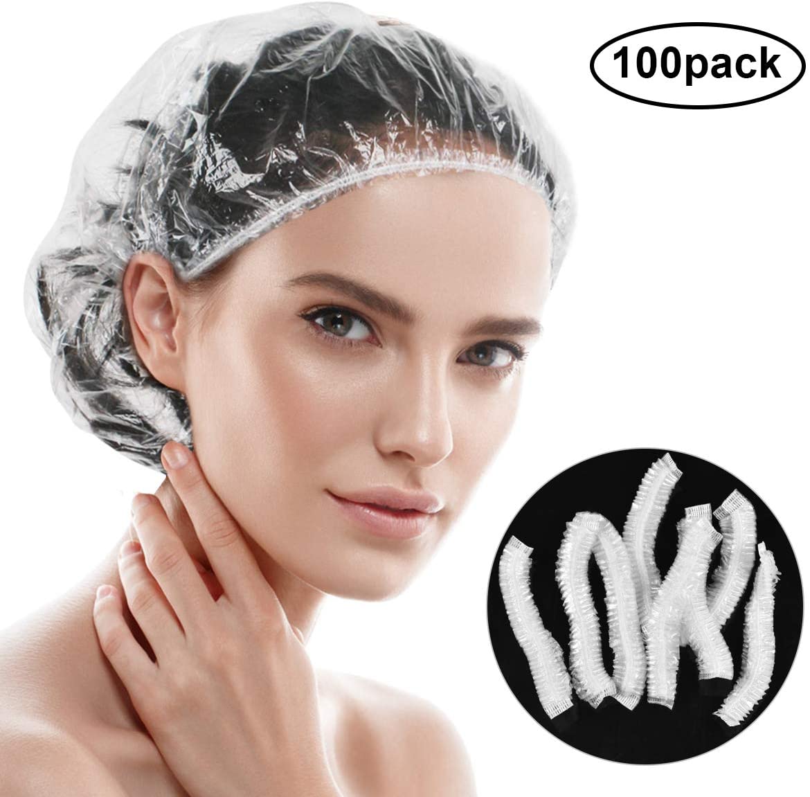 Disposable Shower Caps,kissral 100pcs Plastic Shower Caps Waterproof or