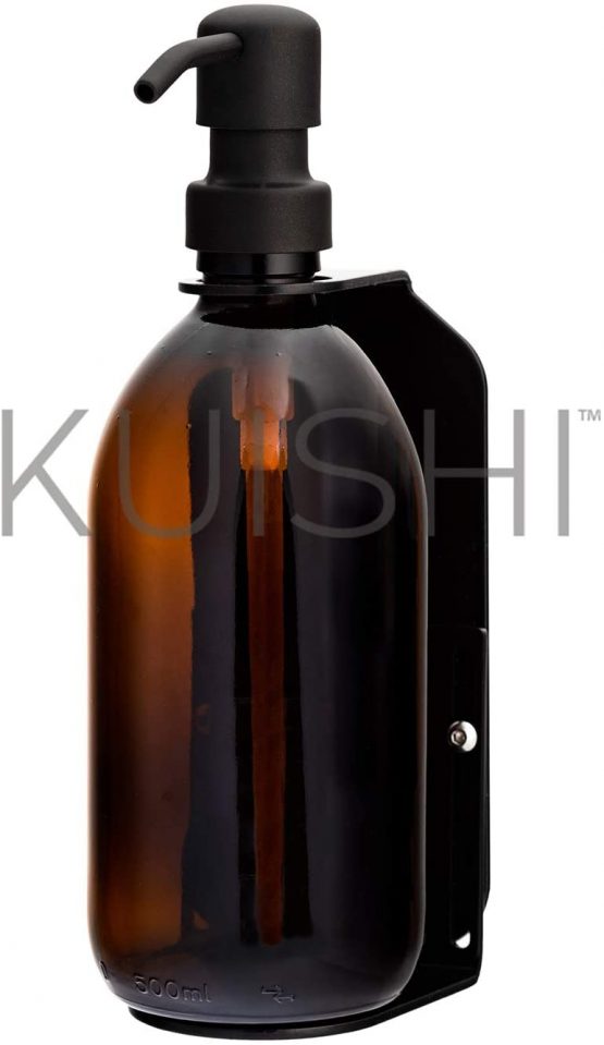 Kuishi Wall Mounted Soap Dispenser [Regular Single], Soap Dispenser Wall Mount in Black Stainless Steel, Soap Bottle Holder for Bottles 250ml - 500ml. Ideal for Hotels, Commercial and Home Use