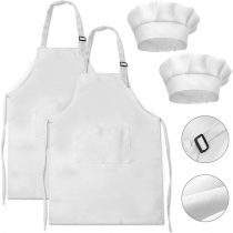 DECARETA Kids Apron and Chef Hat Set,2 Kids Chefs Apron with Pockets and 2 White Kids Chef Hat,Polyester Adjustable Children Chef Apron,Hat Cooking,Baking Painting Wear for Boys and Girls (4-12year)