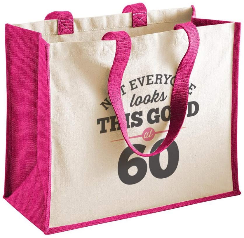 D Design Invent Print! 60th Birthday Gift Bag Keepsake Funny Gift for Women Novelty Ladies Gifts Female Birthday Shopping Bag Tote Bag Gift Idea (Fuchsia)