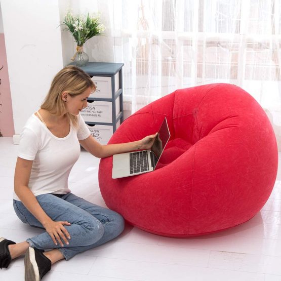LONEEDY Inflatable Chair Sofa, Blow up Seat Gaming Lounger, Indoor Outdoor Camping Garden Stylish Soft Plush Fabric for Adults Kids Single (Spherical Red) - Image 3