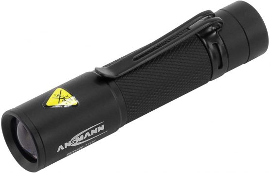 ANSMANN LED, 60 Lumens Flashlight With Adjustable Focus [Black] Torch Light Includes 1 x AA Battery & Detachable Clip Ideal For Outdoor Use-3 Year Warranty, Aluminium
