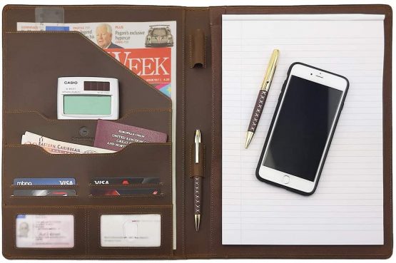 Leather Portfolio A4 Conference Folder Padfolio - Business Portfolio Notepad Holder for Interview/Presentation Executive Document Organizer & Business Card Holder - Versatile Multi Storage + 1 Pen - Image 2