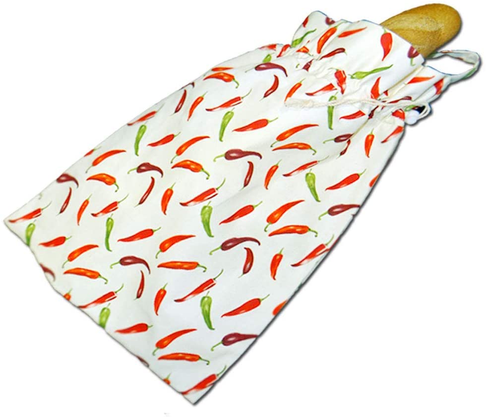 SACASAC ® Bread Bag Long Conservation- Pattern peppers - 2 thicknesses including 1 micro-breathable. 42 X 5 X 35 cm. French creation