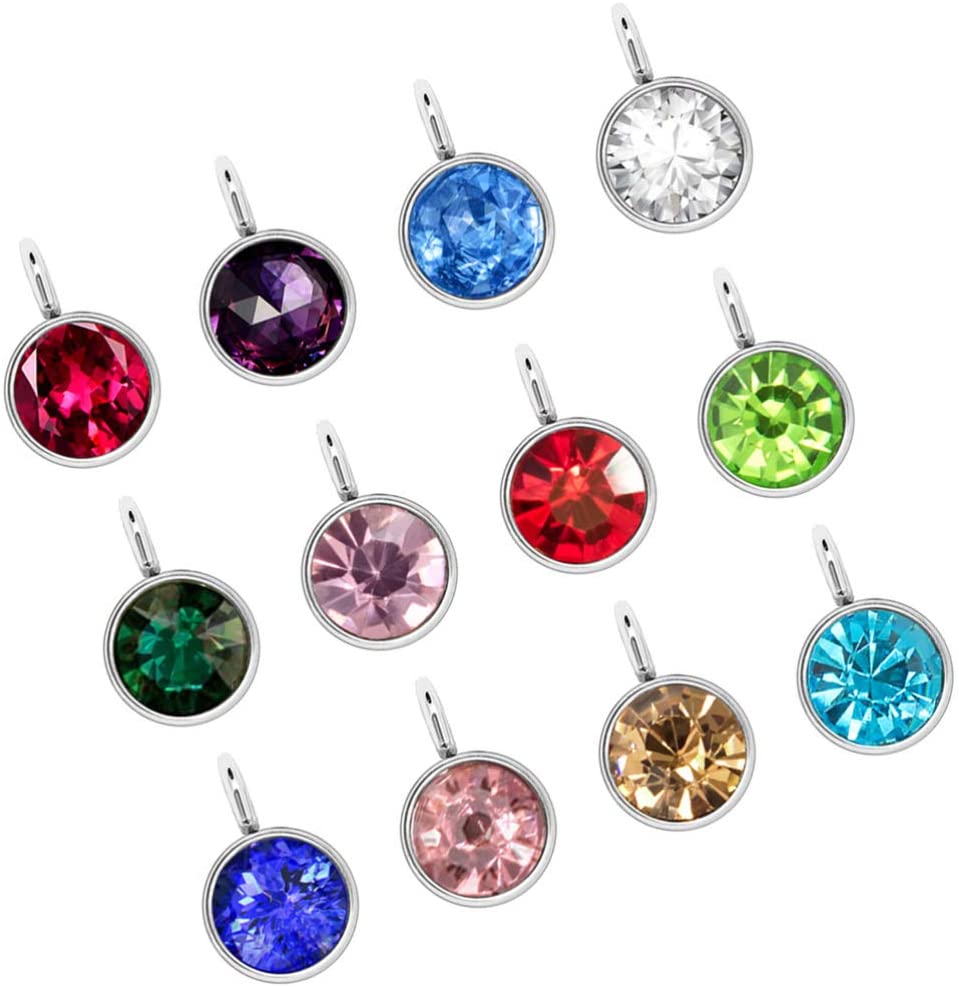Healifty Birthstone Charms Silver Alloy Round Birthstone Dangle Pendants Beads for DIY Craft Necklace Bracelet Jewelry Making Findings 24pcs (Mixed Colors) - Image 3