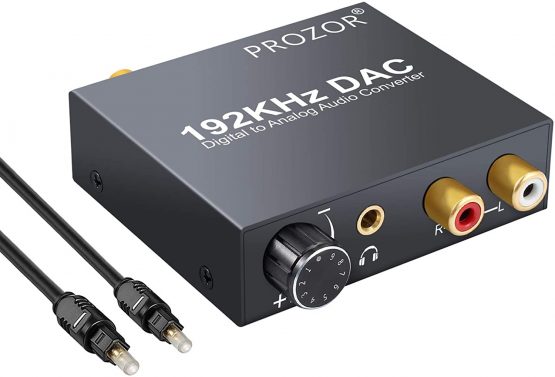 PROZOR 192KHz DAC Converter Volume Adjustable Digital SPDIF Optical Coaxial Toslink to Analog Stereo Audio L/R RCA 3.5mm Jack Audio