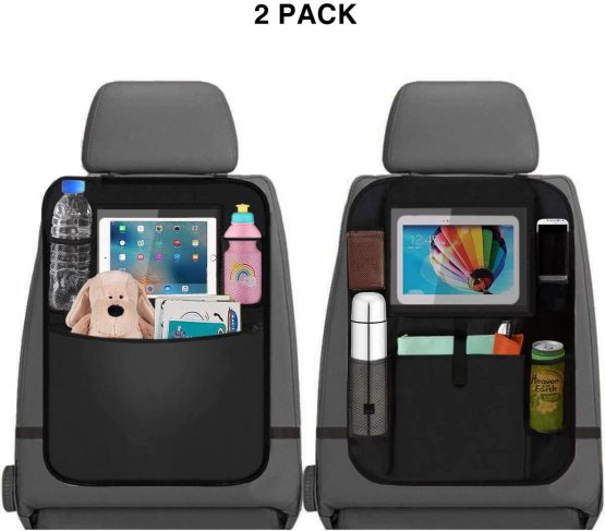 ZYBUX - Car Back Seat Organisers 2pcs, 2 Type Waterproof Kick Mats Car Back Seat Organiser Protectors with Multi Pockets Including 10" iPad Tablet Holder (BLACK) - Image 2