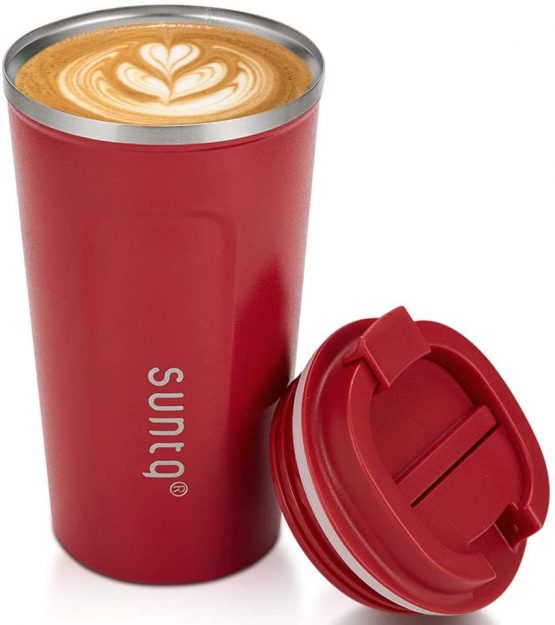 SUNTQ Reusable Coffee Cups Travel - Coffee Travel Mug with Leakproof Lid - Thermal Mug Insulated Cup - Stainless Steel Coffee Travel Cup - for Hot and Cold Drinks, 13oz/380ml, Tomato Red