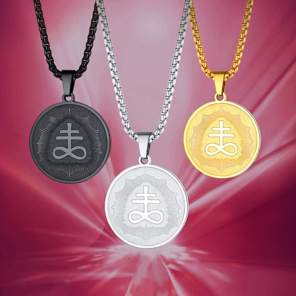 FaithHeart Womens Satanic Jewellery Silver Plated Leviathan Cross Pendant Protective Amulet Necklace Stainless Steel Coin Charm Catholic Gifts - Image 2