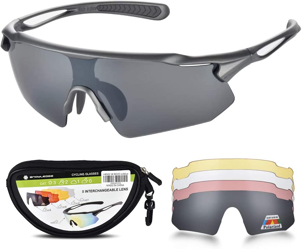 Snowledge Cycling Glasses with 5 Interchangeable Lens UV 400 Protection Polarised Sports Sunglasses for Men Women Running Climbing Fishing Driving Golfing