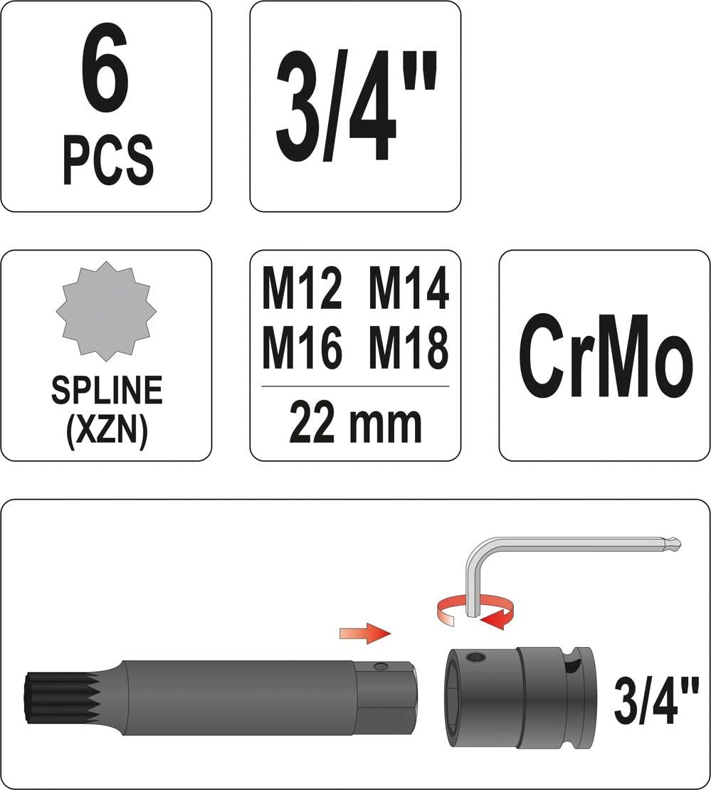 YATO YT-1157 6-Bit Spline Impact Set, Variety pack - Image 2