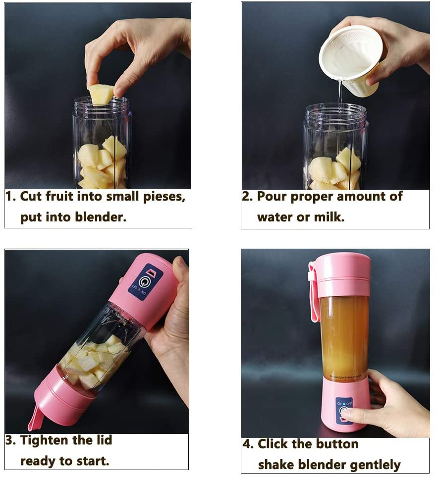 Portable Blender Mini Blenders Smoothies Shakes Juicer Cup USB Rechargeable Six Blades in 3D for Superb Mixing 380mL Pink - Image 4
