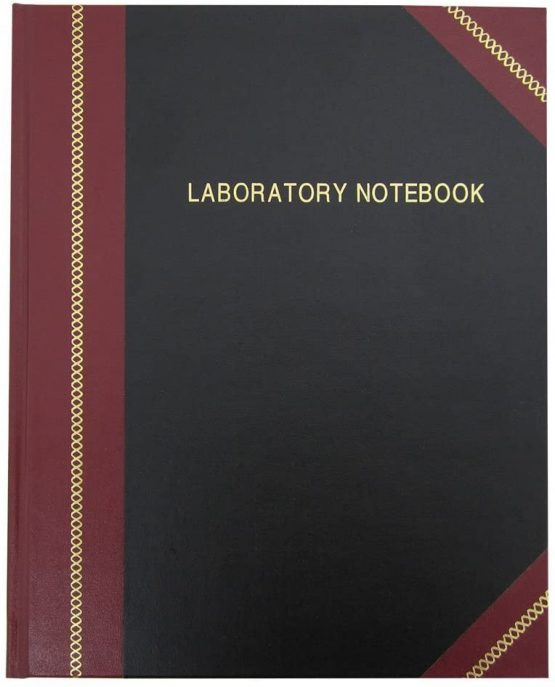 BookFactory® Lab Notebook / Laboratory Notebook - Professional Grade - 168 Pages, 8" x 10" (Ruled Format) Compare to Boorum & Pease L21-150-R, Cover is Black and Burgundy Imitation Leather, Smyth Sewn Hardbound (LRU-168-SRS-A-LKMST1)