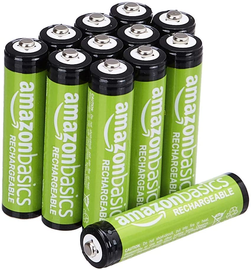 Amazon Basics 12-Pack Rechargeable AAA NiMH Performance Batteries, 800 mAh, 1.2V, Recharge up to 1000x Times, Pre-Charged