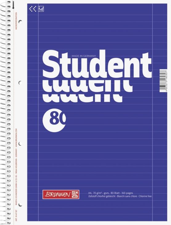 Brunnen 1067927 Student Notebook/Notepad, A4 Ruled, 27 Lines, 70 GSM, 80 Pages