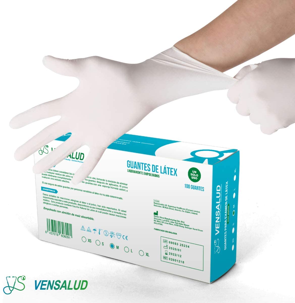 VENSALUD - Disposable Latex Gloves - Slightly Powdered - Box of 100 Gloves - Colour: White (Medium), M (Pack of 100) - Image 2