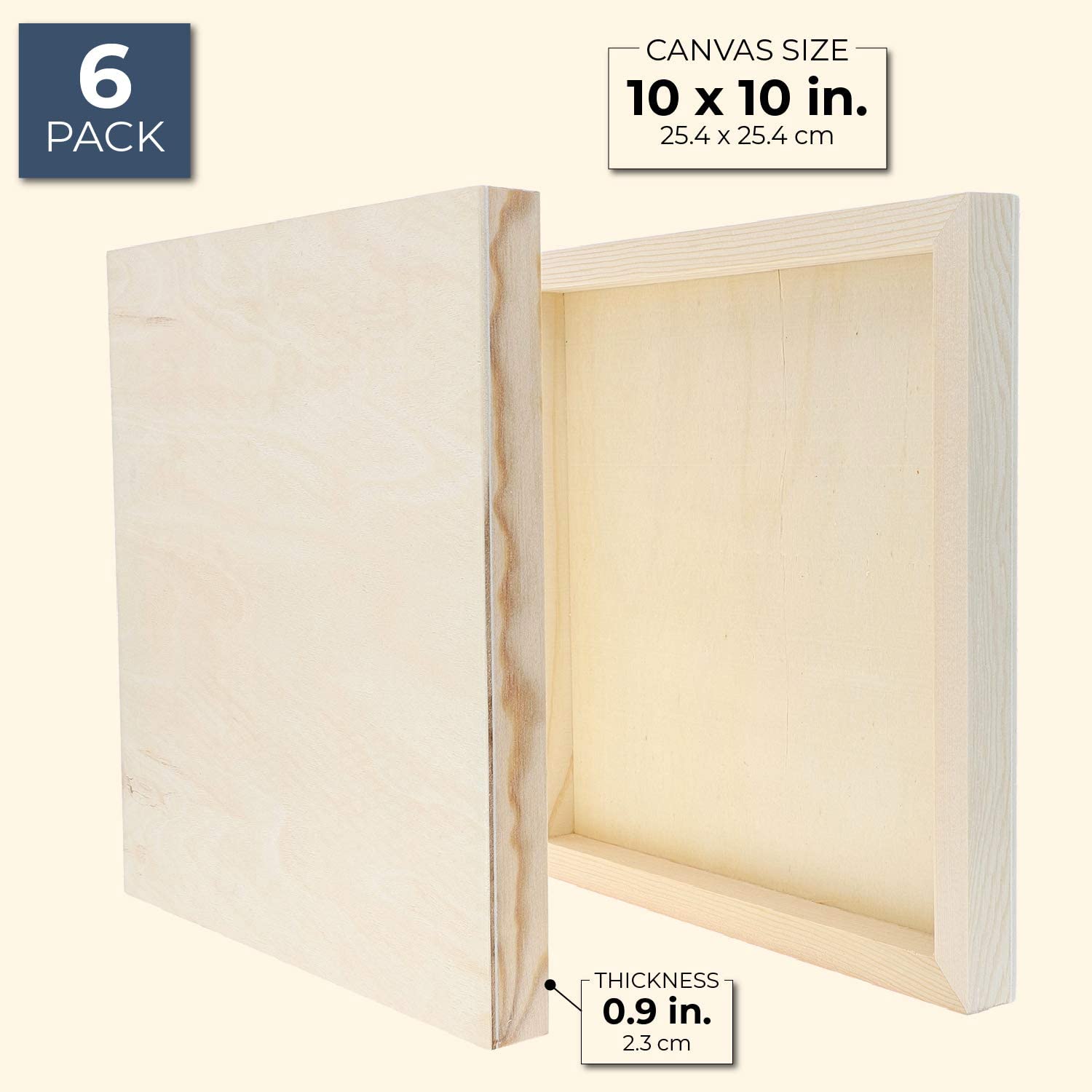 Unfinished Wood Canvas Cradled Panel Boards (6Pack, 2.3 x 25.4 x 25.4