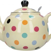 London Pottery 78416 Farmhouse Polka Dot Teapot with Infuser, Ceramic, Ivory/Multicolour Polka Dots, 6 Cups (1.5 Litre)