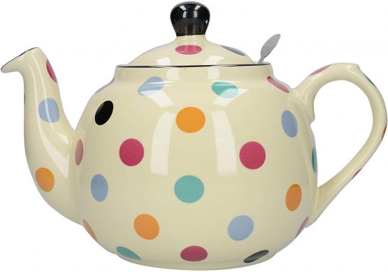 London Pottery 78416 Farmhouse Polka Dot Teapot with Infuser, Ceramic, Ivory/Multicolour Polka Dots, 6 Cups (1.5 Litre)
