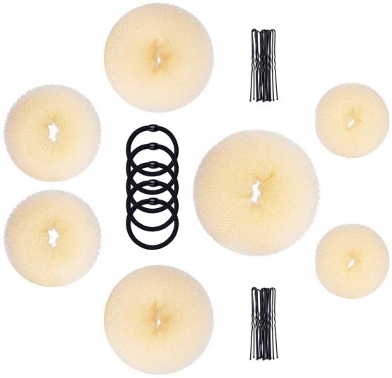 Hair Donut Bun Maker,MORGLES Hair Bun Maker 7pcs Blonde Hair Ring Style with 5pcs Hair Elastic Bands, 20pcs Hair Pins for Chignon Hair Styles Ballet Dancers Kids Girls