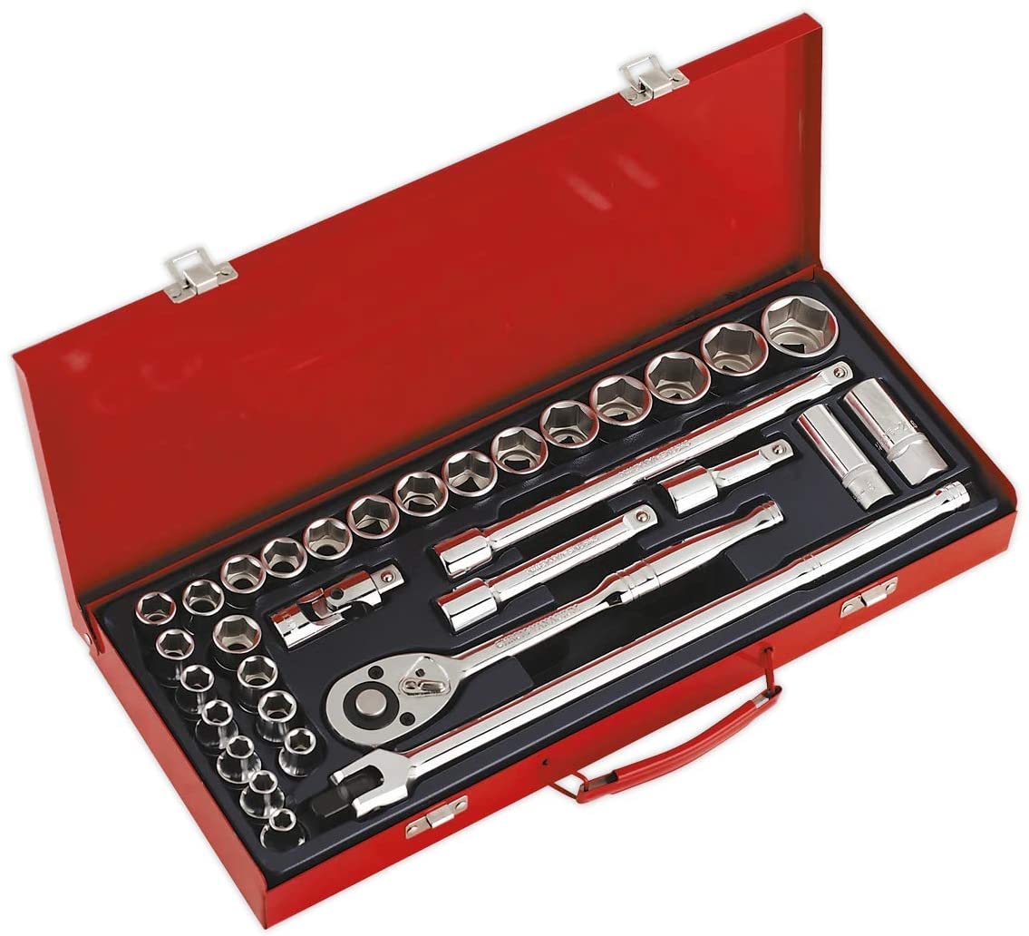 Sealey Ak693 Socket Set 32Pc 1/2Sq Drive 6Pt Walldrive - Duometric, White, 1/2"