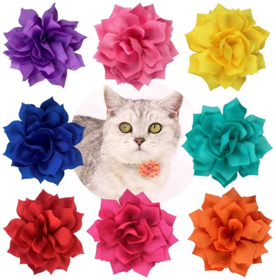 BIPY 8PCS Dog Collar Flowers and Bows Puppies Cats Adjustable Collar Charms Accessories Slides Grooming Attachment for Pet Doggy Kitten Rabbits Birthday Wedding Festival Costume