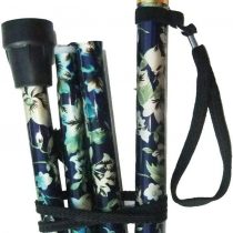 Amazing Health Flower Folding Walking Stick Height Adjustable with Wood handle, wrist strap and Extra Free rubber ferrule