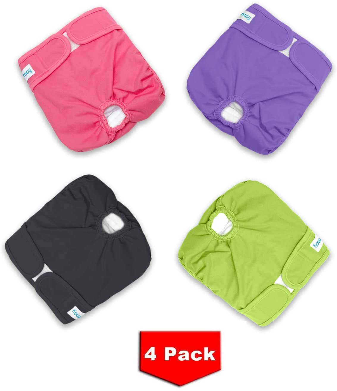 Teamoy 4pcs Pack Female Dog Nappies, Washable Dog Nappies Dog Sanitary Pants, Super-Absorbent and Comfortable, S
