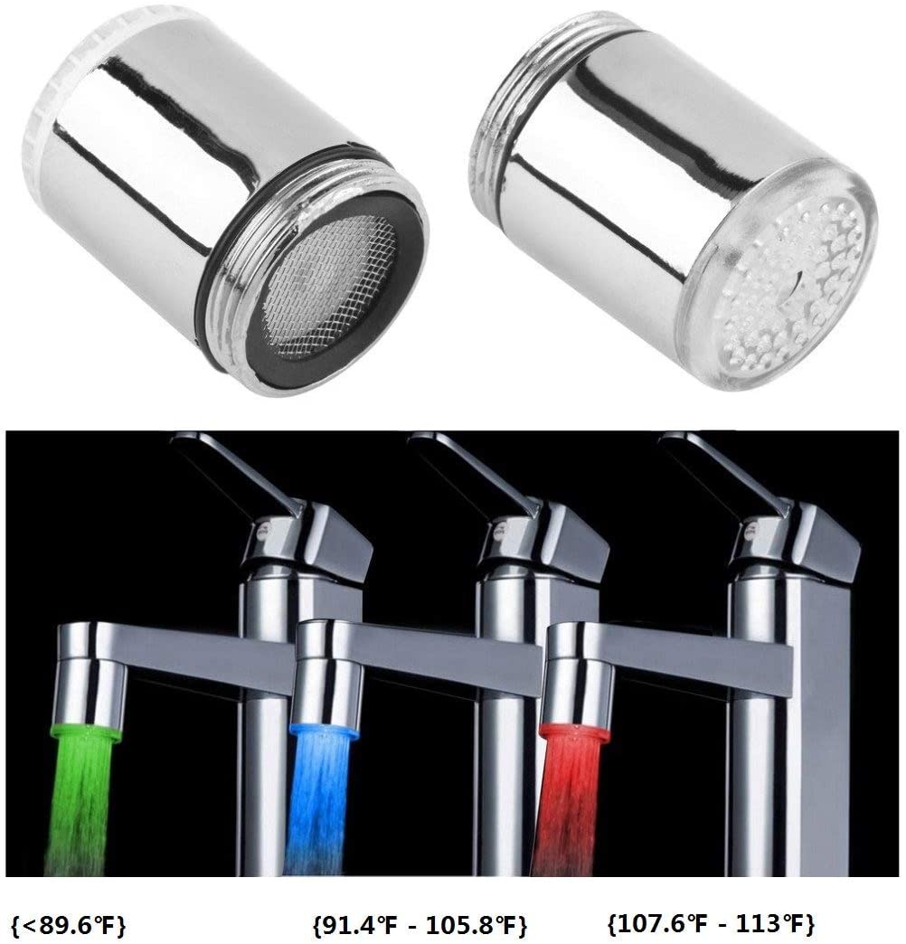 3-Color Temperature Sensitive Gradient LED Light Kitchen Bathroom Faucet Water Shower Head Kids wash Hands More LED Faucet Aerator Replacement for Kitchen Bathroom