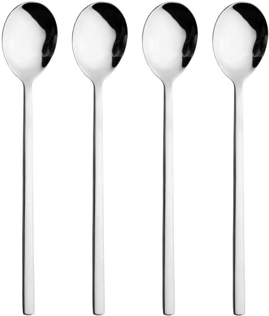AOOSY Korean Spoon,Stainless Steel Round Soup Spoons Set of 4,Table Spoons,8.5 inch Long Handle Dinner Rice Korean Spoon Set for Home Kitchen Restaurant