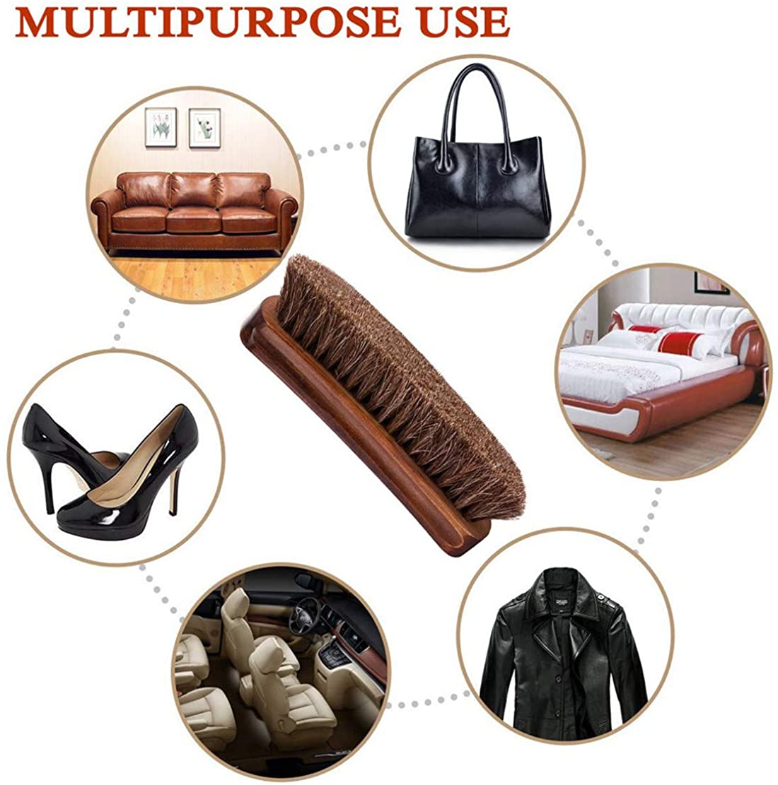 Shoe Brush, KY-Tech 2pcs Premium Horsehair Brush for Shoe Shine Polish Horse Hair Bristles Brushes for Boots Car Seats, Sofas, Bags - Image 2