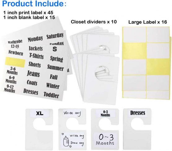 DiriUK 10 Pack Large Closet Clothing Wardrobe Dividers, White Rectangular Closet Organisers Arrange Clothes by Clothing Type Or Age, Plus 60 1 inch Labels and 16 Large Blank Labels(Pearl White) - Image 3