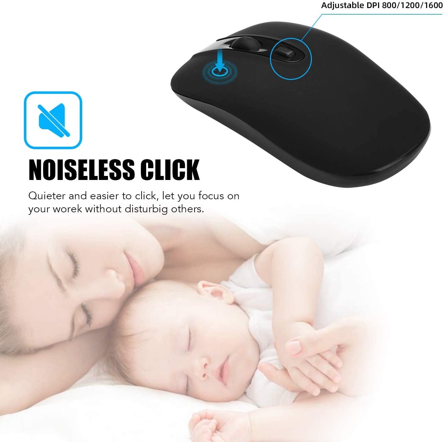 cimetech Wireless Mouse for Laptop Portable Slim Silent Design for Left & Right Hand Users, Storable Nano Receiver - Image 4
