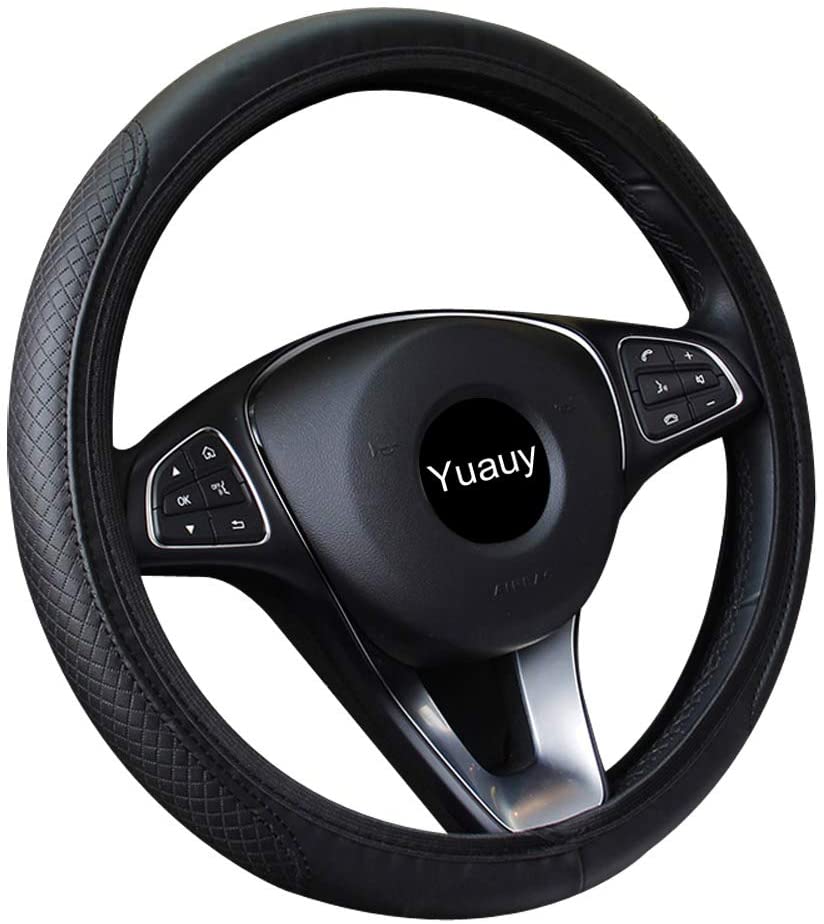 Yuauy Microfiber Leather Steering Wheel Covers Anti-Slip Universal Car Steering Wheel Cover (Black)