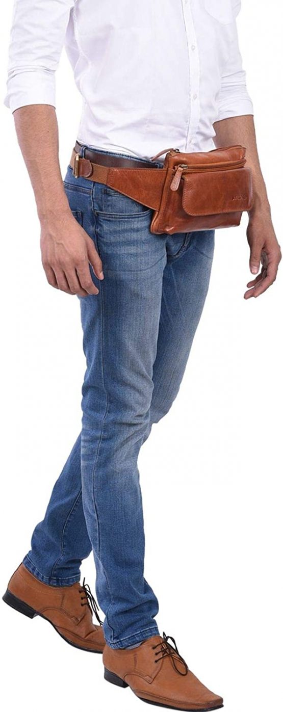 STILORD 'Atlanta' Small Waist Bumbag Leather Vintage Belly Bag Belt Bag for Men Women Ladies for Festival Running Dog Walking Hiking Pouch Bag, Colour:Cognac Dark Brown - Image 3