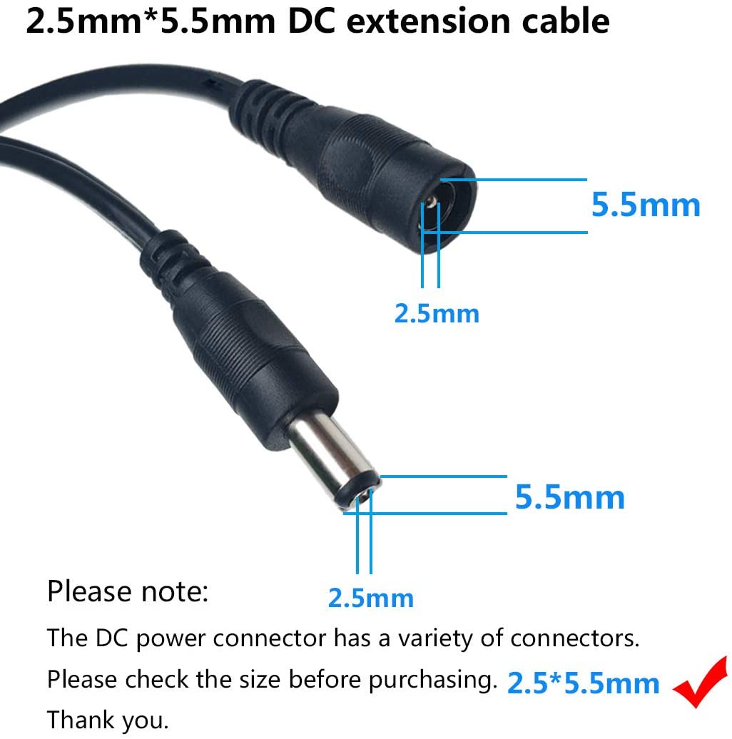 Liwinting DC Power Cord, 5m/16.4ft Male to Female 5.5mm x 2.5mm, Black for CCTV/IP Camera 2pcs - Image 3