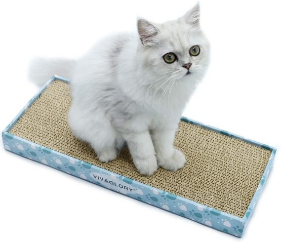 Vivaglory Cat Scratching Pad with Box, Reversible Cat Scratcher Cardboard Kitty Corrugated Sofa Lounge with Catnip, 2 Pack, Regular