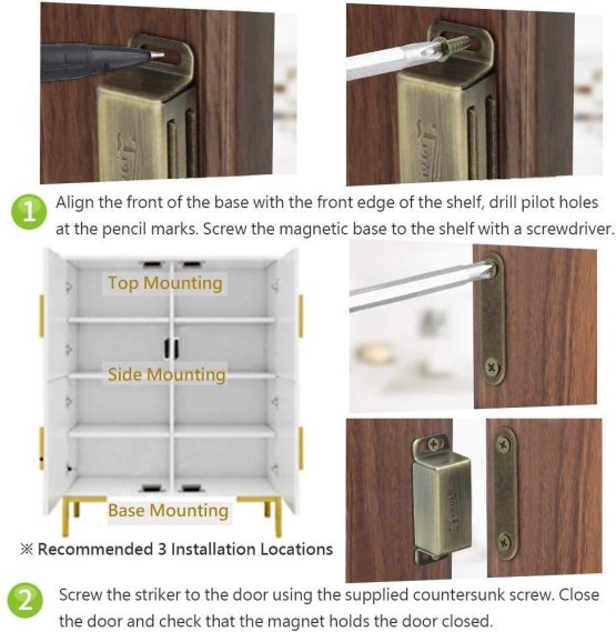 Cabinet Door Magnets 6 Pack Jiayi Bronze Magnetic Catches for Cupboard Hardware Magnet Door Catch Stainless Steel Magnets Closure Kitchen Wardrobe Door Closer Magnetic Latches - Image 3