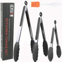 HENSHOW Kitchen Tongs Set of 3, 7”,9” and 12” Premium Stainless Steel Cooking Tongs, Non Stick and Heat Resistant Handle, Silicone Tongs for Cooking, Serving, Barbecue, Buffet, Salad, Ice, Oven