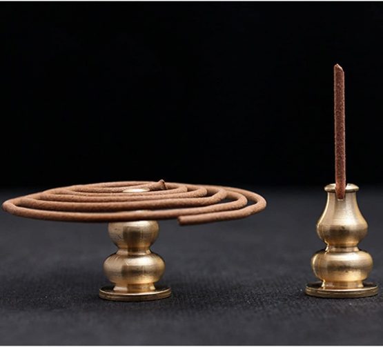 Guwheat Porcelain Incense Holder Burner (Stick/Cone/Coil Incense) Ceramic Ash Catcher Tray Bowl with Brass Calabash Incense Stick Holder (Emerald) - Image 3