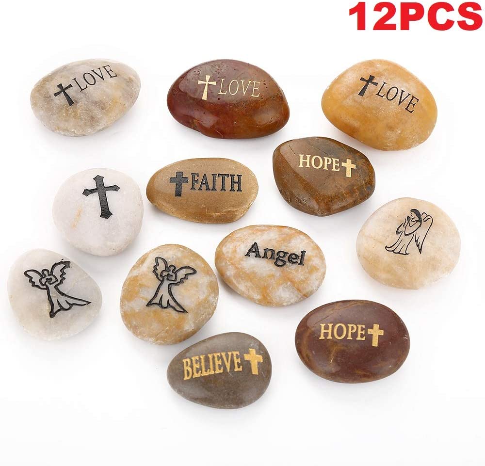 ROCKIMPACT 12PCS Guardian ANGEL Engraved Inspirational Stones, Sentimental Gifts, Motivational Present Keepsake