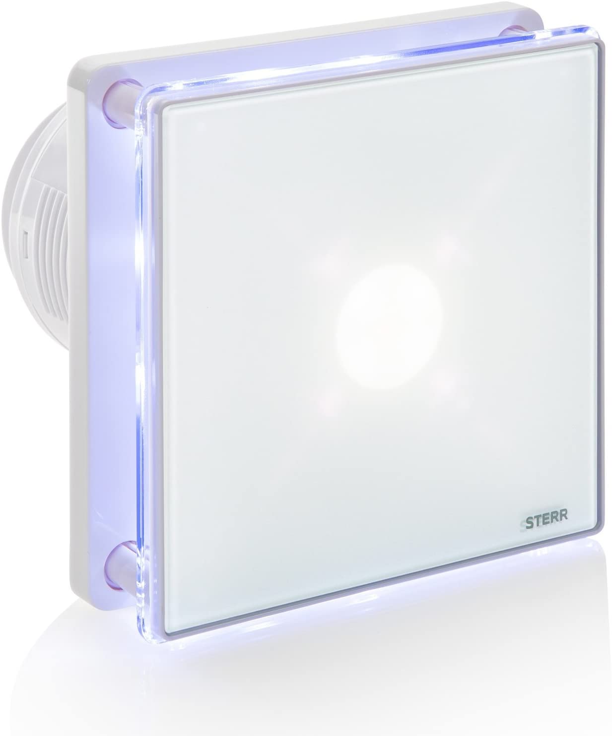 STERR White Bathroom Fan 4 inches / 100 mm with LED + TIMER - Extractor Fan - Glass Front - Modern Look - BFS100LT - 10 W