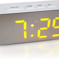 Digital Alarm Clock - Mains Powered, Big Digit Mirror Display, No Frills Simple Operation Alarm Clocks, Bedside Alarm, Snooze, Non Ticking, Full Range Brightness Dimmer, Two USB Charging Ports (White)